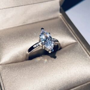 Marquis Diamond Simulant Engagement Wedding Ring | Rhodium Plated 925